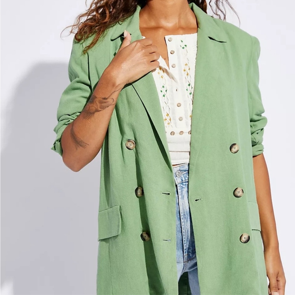 Free People Olivia Double-Breasted Blazer Jacket in Grassland Size Large